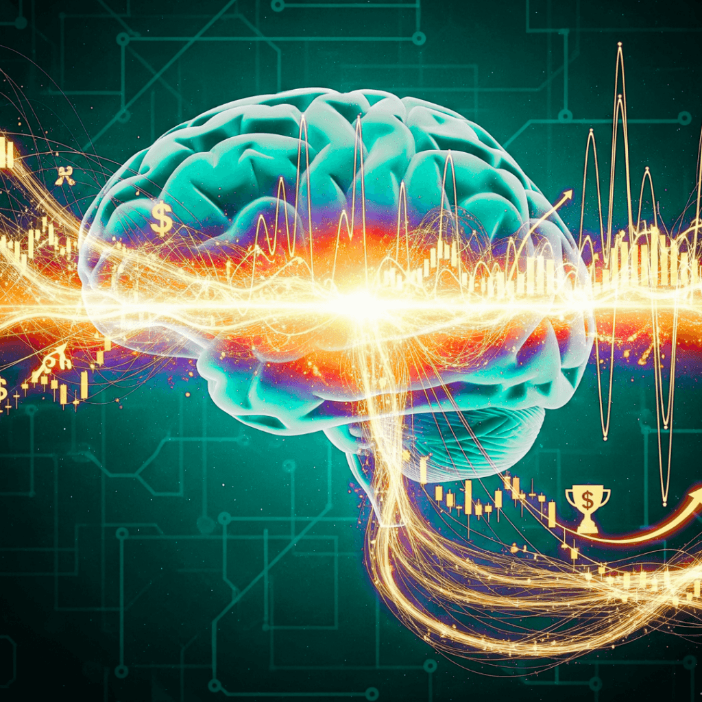 Detailed illustration of the Advanced Billionaire Brain Wave Entrainment Protocol featuring high-frequency waves, dollar symbols, and success achievement markers.