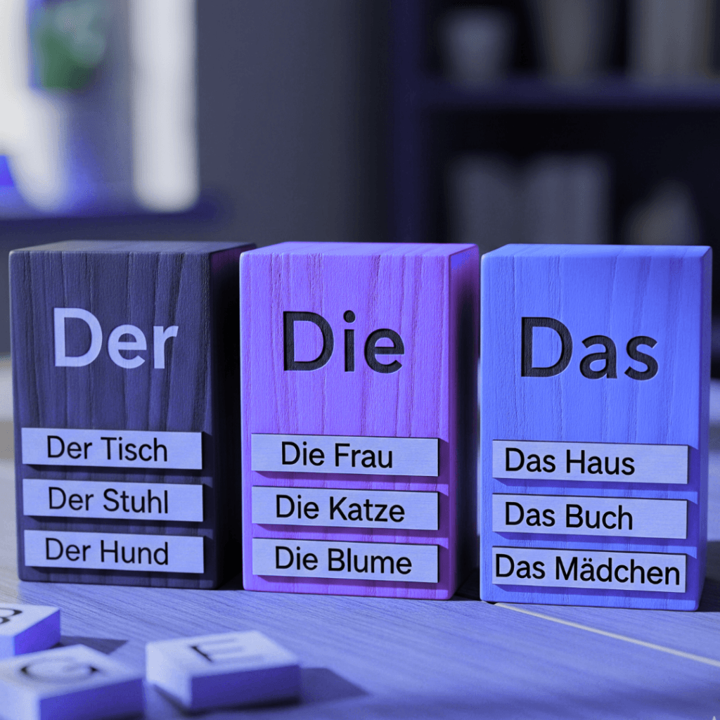 Learning advanced German grammar essentials including noun genders and articles like Der, Die, and Das.