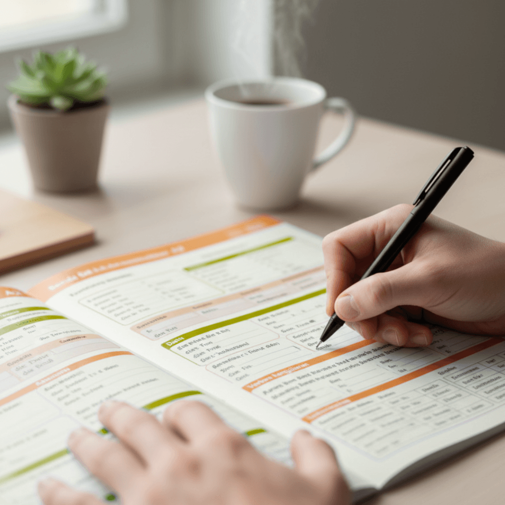 Handwritten practice on German grammar worksheet for better visual memory retention