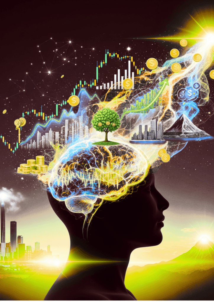 A symbolic conclusion image of the Billionaire Brain Wave journey showing a brain blossoming into a money tree with global market success and abundance.