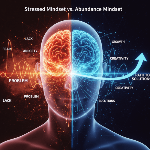 Vagus Nerve Hacking results: The powerful visual shift from a Stressed Mindset (Fear, Anxiety) to an Abundance Mindset (Growth, Creativity) through neuroscience.