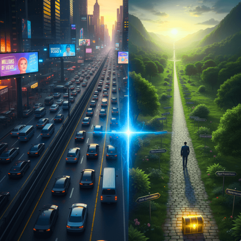 High-Volume Traffic Highway vs. Low Return Traffic Niche Path to Success.