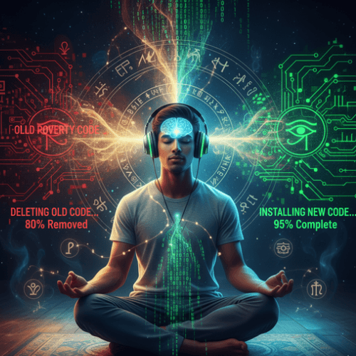Man Meditating with 432 Hz Headphones for Wealth Programming