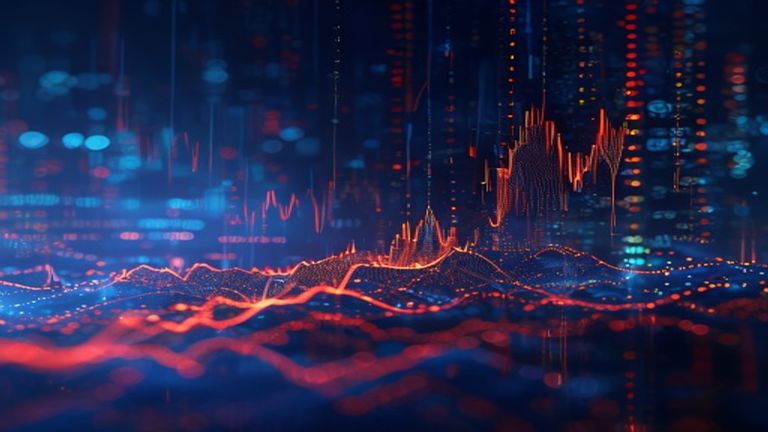 A digital chart showing Rezolve AI stock performance trends and 2026 strategic growth projections