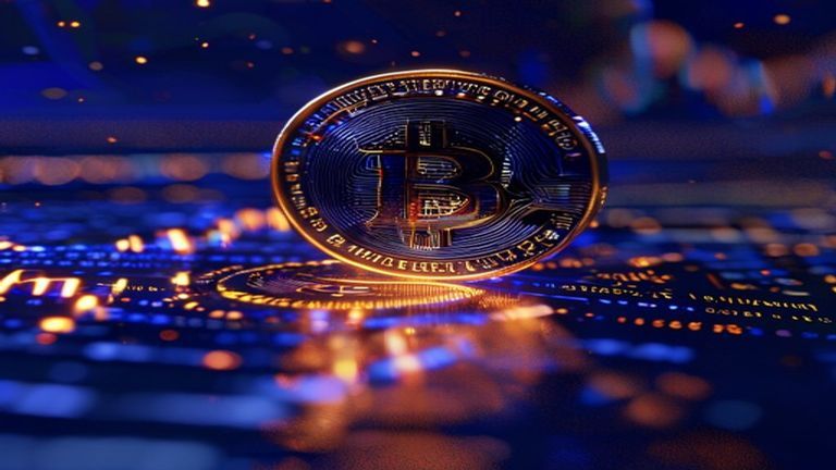 A digital chart showing Bitcoin price prediction trends approaching the $100,000 resistance level on screen