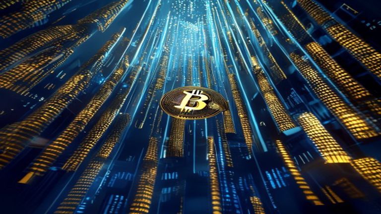 Digital chart showing Bitcoin price surging past 73000 dollars with green bullish candlestick markers